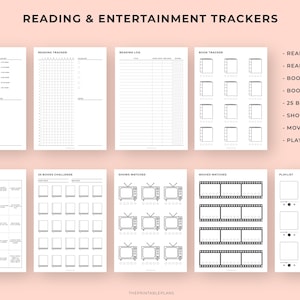 Puede incluir: Una colecci&oacute;n de rastreadores de lectura y entretenimiento imprimibles en papel blanco. Los rastreadores incluyen un rastreador de lectura, un registro de lectura, un rastreador de libros, un bingo de libros, 25 desaf&iacute;os de libros, programas vistos, pel&iacute;culas vistas y una lista de reproducci&oacute;n.