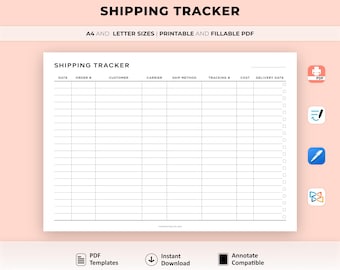 Shipping Tracker Landscape Printable, Shipping Planner, Shipping Log Template, Shipment Log , A4/A5/Letter/Classic HP/Half, Instant Download