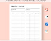 Savings Tracker Printable, Savings Challenge Printable, Saving Goal Plan, Finance Planner A4/A5/Letter/Classic HP/Half, Instant Download PDF