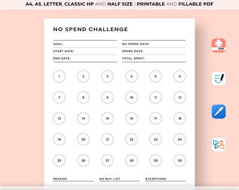 No Spend Challenge, No Spend Tracker, No Spend Month, Budget Planner, No Spending Tracker, Savings Challenge, Printable & Fillable Pdf