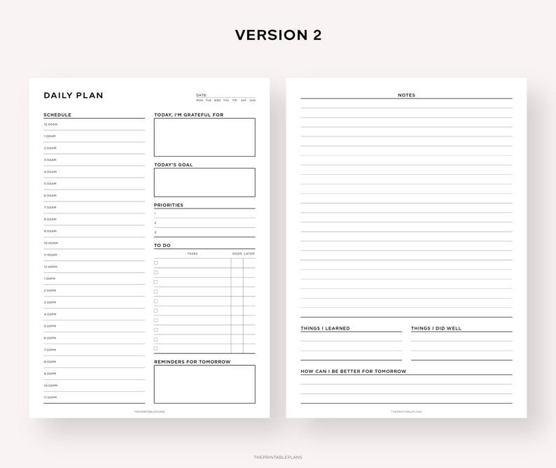 Daily Planner Printable, 24 Hour Planner, Daily Goal Planner, 30 Minute