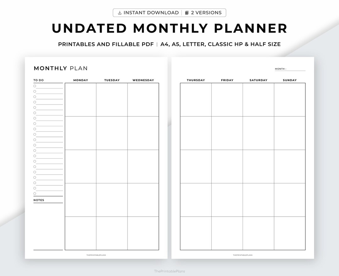 Printable Undated Monthly Planner, Productivity Planner Printable ...