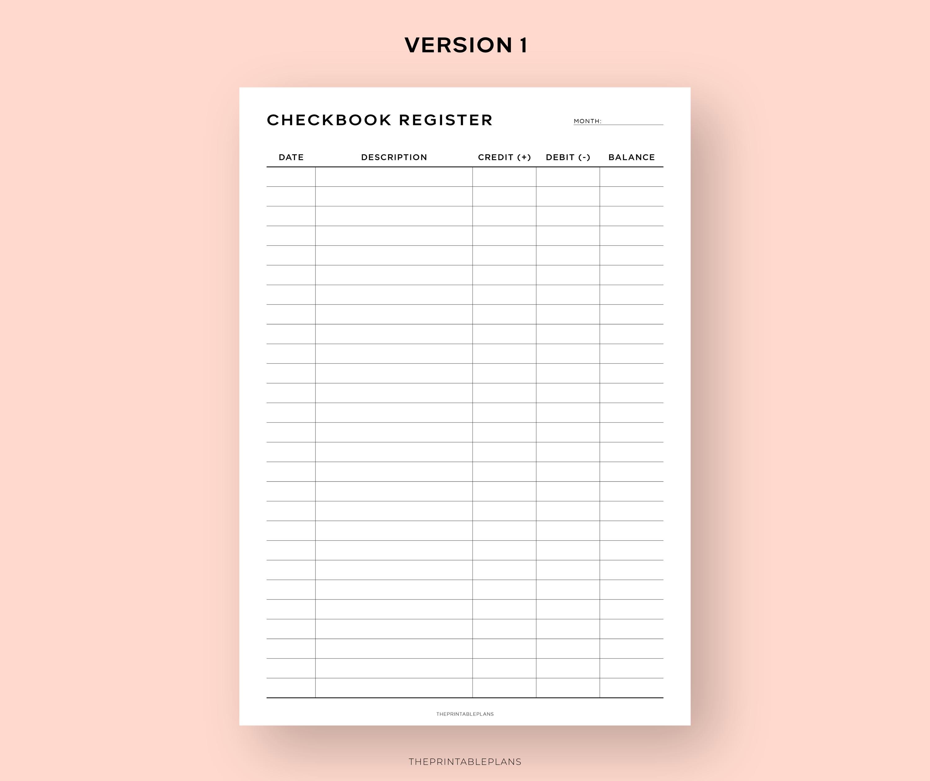 Checkbook Register Printable, Check Transaction Tracker, Checkbook ...