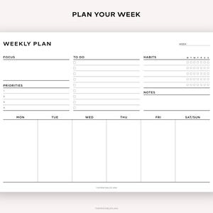 Druckbarer Wochenplaner, Wochenplaner Organizer, Woche auf einen Blick, Wochenagenda, Produktionsplaner, Arbeitsplaner, A4/Letter Bild 2