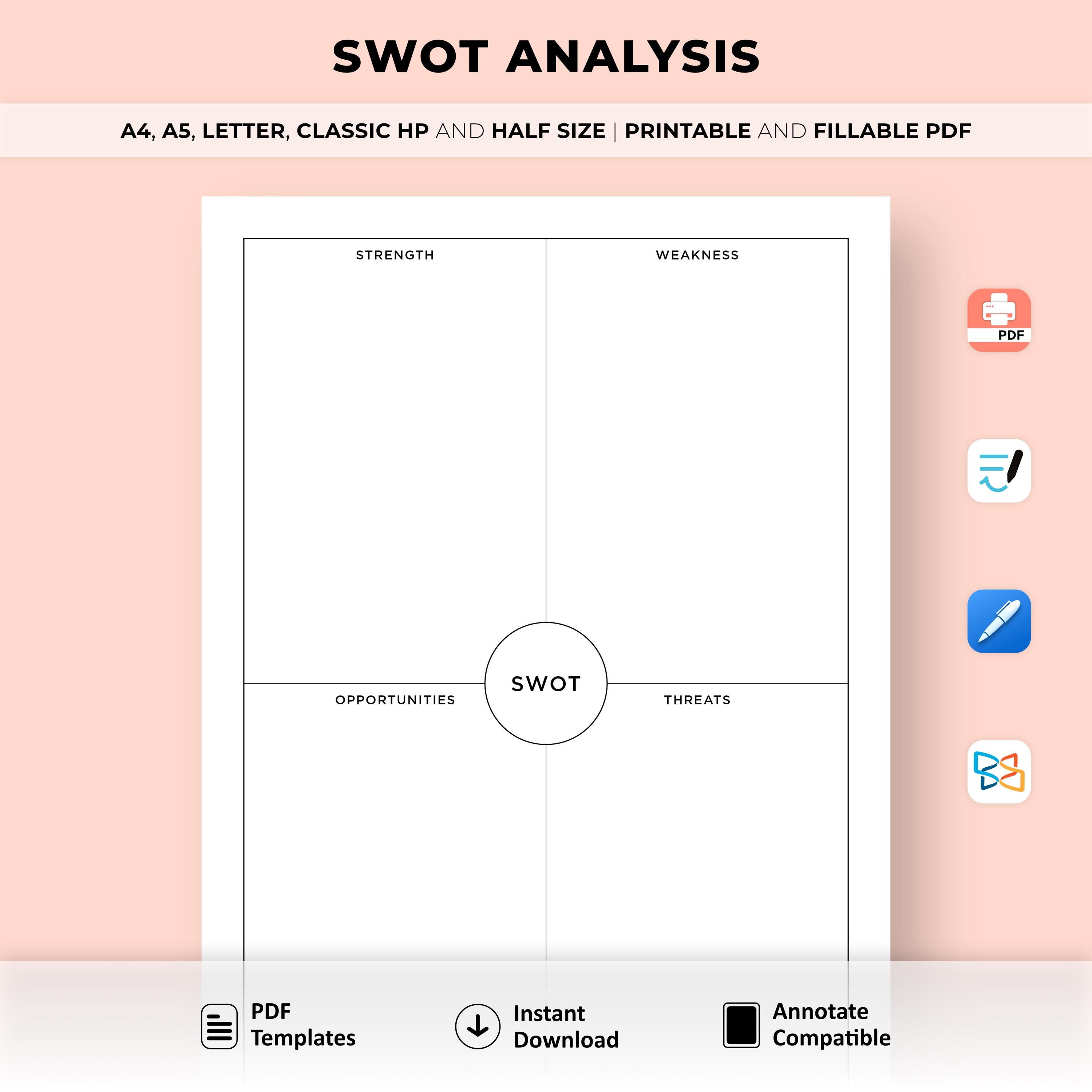 SWOT Analysis Printable, SWOT Analysis Template, Business Plan Template ...