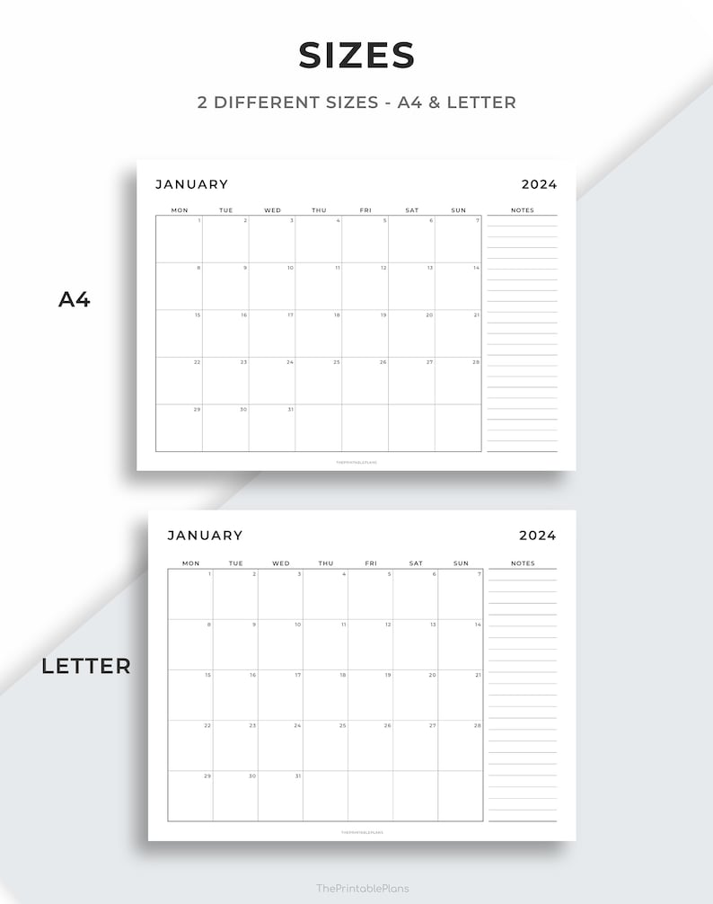 2024 Monthly Planner With Notes Landscape Dated Month on 1 Etsy