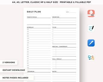 Planificador diario de trabajo, planificador de oficina imprimible, trabajo desde casa, planificador diario de productividad, agenda diaria de negocios, Goodnotes PDF, inserto A5