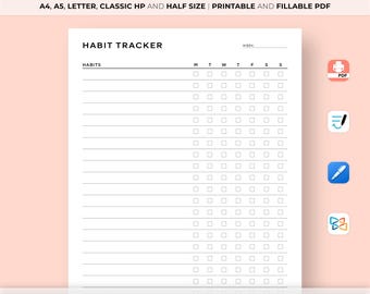 Habit Tracker Printable, Weekly Habit Tracker Template, Routine Tracker, 7 Day Habit Challenge, A4/A5/Letter/Classic/Half, Instant Download