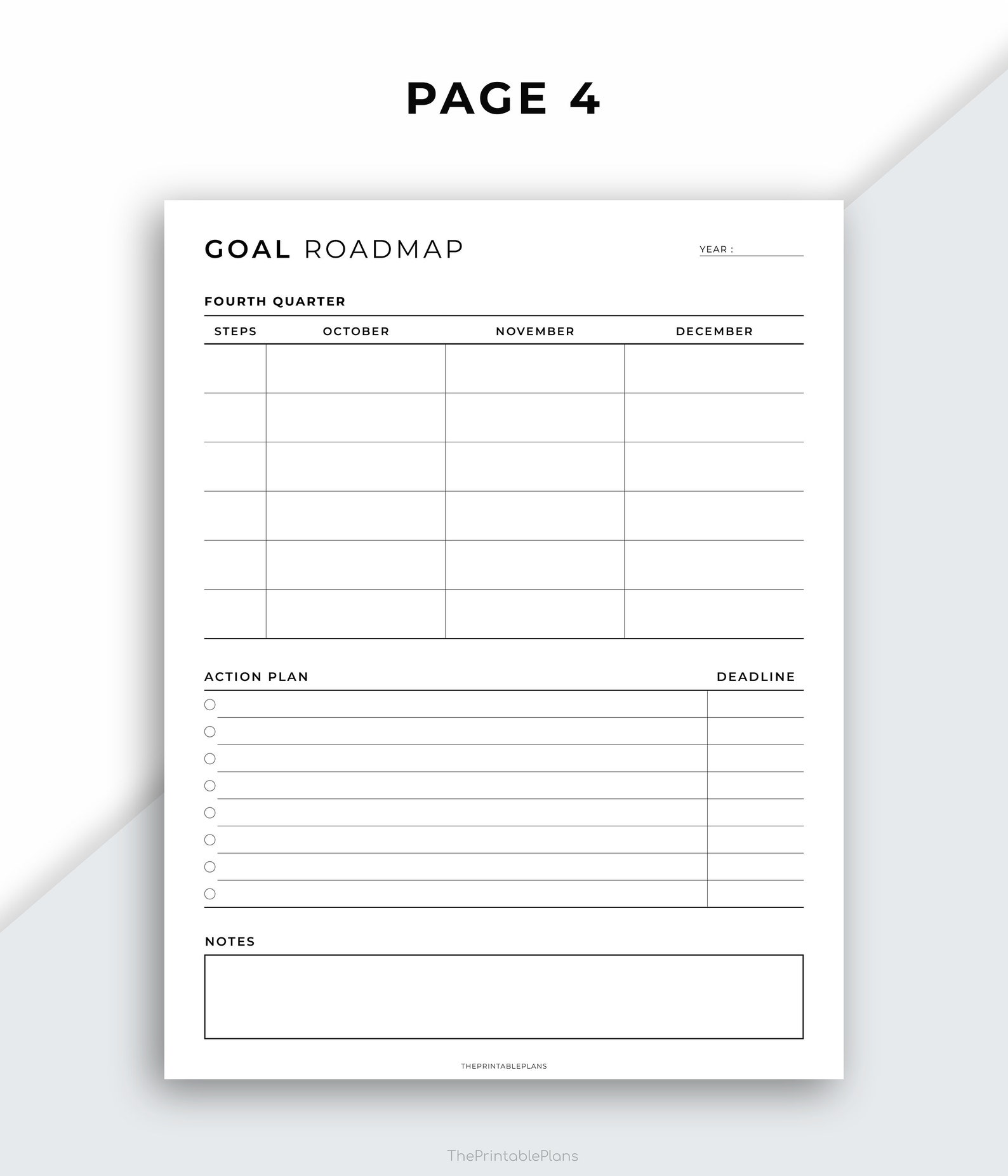 Goal Roadmap Printable, Goal Action Plan, Project Quarterly Mapping ...
