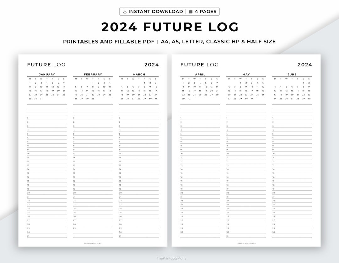2024 Future Log, Jahresplaner, Jahresübersicht, Quartalskalender, Jahr ...