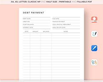 Debt Payment Tracker Printable, Debt Payoff Log, Debt Repayment Plan, Money Planner, Budget Planner, A4/A5/Letter/Classic HP/Half Size