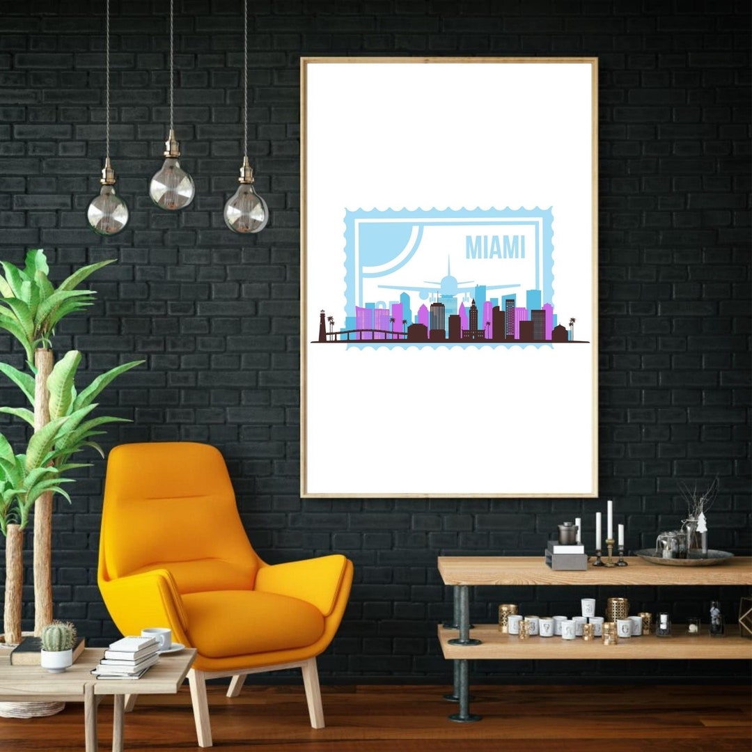 Miami Skyline Miami Wall Art Miami Print Miami Poster Etsy