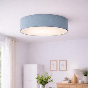 Deckenleuchte -Nordik- Leinen Schwedenblau Deckenlampe Leuchte mit Diffusor