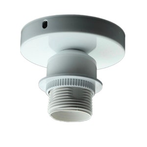 Op de afbeelding: Witte plafondlamp met een ronde basis en een schroefdraad voor een lamp.