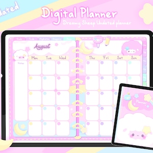 Digitaler Kalender UNDATED, Ästhetischer Kawaii Digitaler Planer Dreamy Sheeps, Ultimativer Digitaler Planner GoodNotes, iPad Planner Hyperlinks