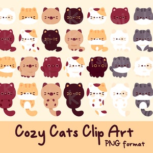 Cozy Cats clipart, Cat PNG, Cute cats clipart, Digital stickers, Printable stickers, Kawaii kittens, Kitty icons, Cat clipart png