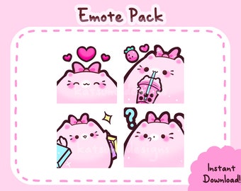 Twitch | Discord Emotes 4 Pack | Kawaii Cat Emotes , Stickers, Youtube Pink Cute