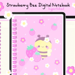 Cute Strawberry Bee Digital Notebook | Hyperlinked Goodnotes Notebook ...