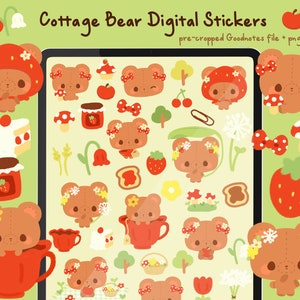 Cottage Core Bear digital stickers | Goodnotes Stickers | Kawaii Digital Stickers | Digital download| planner | kawaii | precropped png cute