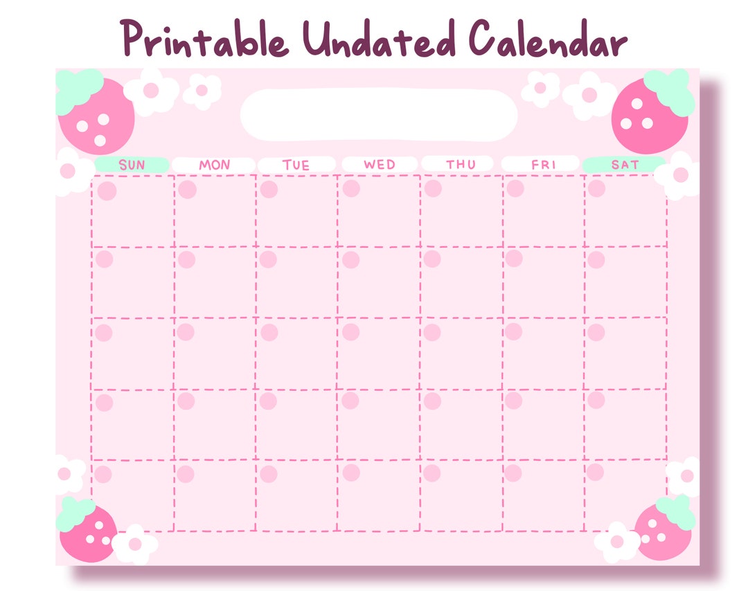 Strawberry Kawaii Pink Printable Calendar / Cute Printable