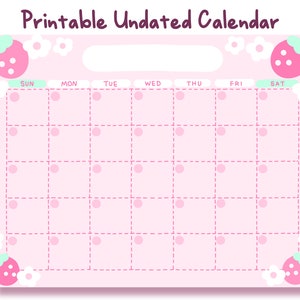 Strawberry Kawaii Pink Printable Calendar / Cute Printable - Etsy