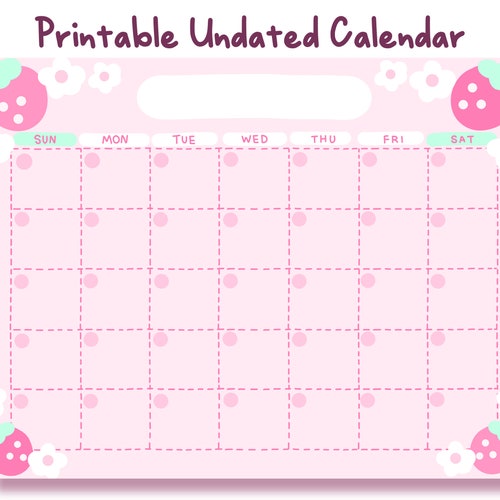 Strawberry Kawaii Pink Printable Calendar / Cute Printable Etsy