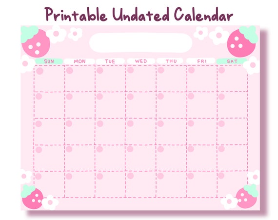 Strawberry Kawaii Pink Printable Calendar / Cute Printable