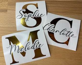 Stickers monogramme personnalisable / Personnaliser gobelet verre gourde prénom vinyle / Autocollants EVJF Bapteme Mariage