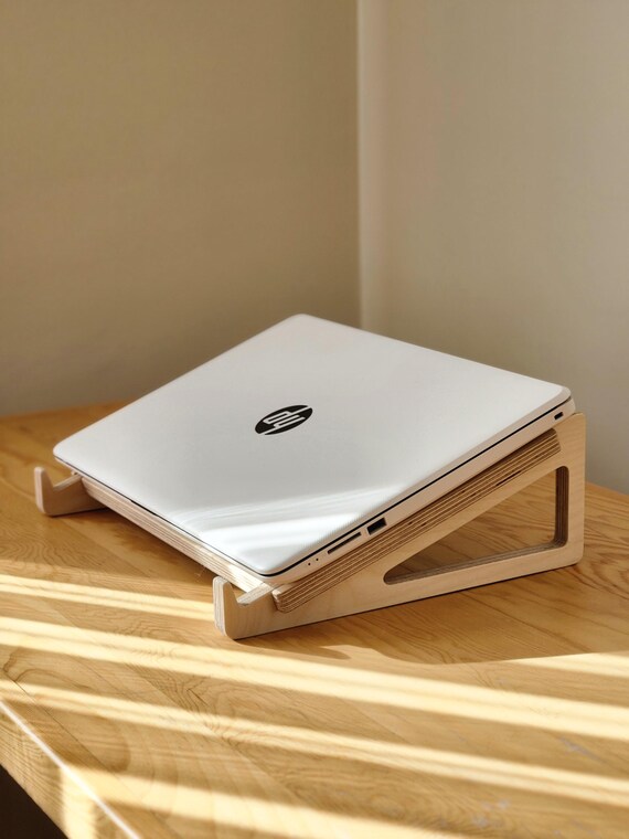 Handcrafted Ergonomic Wooden Laptop Stand | Desk Riser for MacBook, Dell, HP | Sustainable Office Accessor, Gift for Him, Gift for Her