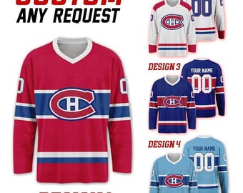 Custom Montreal Ice Hockey Team Home Away Jersey, Personalized Name Number Hockey Team Vneck Jersey