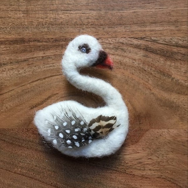 Brooch- Woolen needle felted swan earring/ brooch