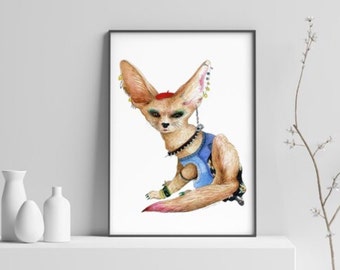 Fennec Fox aka She's Dangerous acuarela retrato descarga instantánea