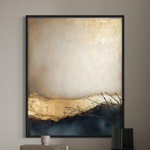 Abstracte gouden canvaskunst: acrylschilderij met textuur, modern interieur