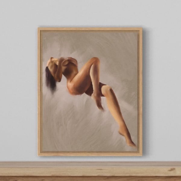 fille nue, beau corps, peinture originale, art féminin