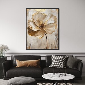 Gold Textured Flower Painting on Canvas Hand-painted 3D Floral Art ...