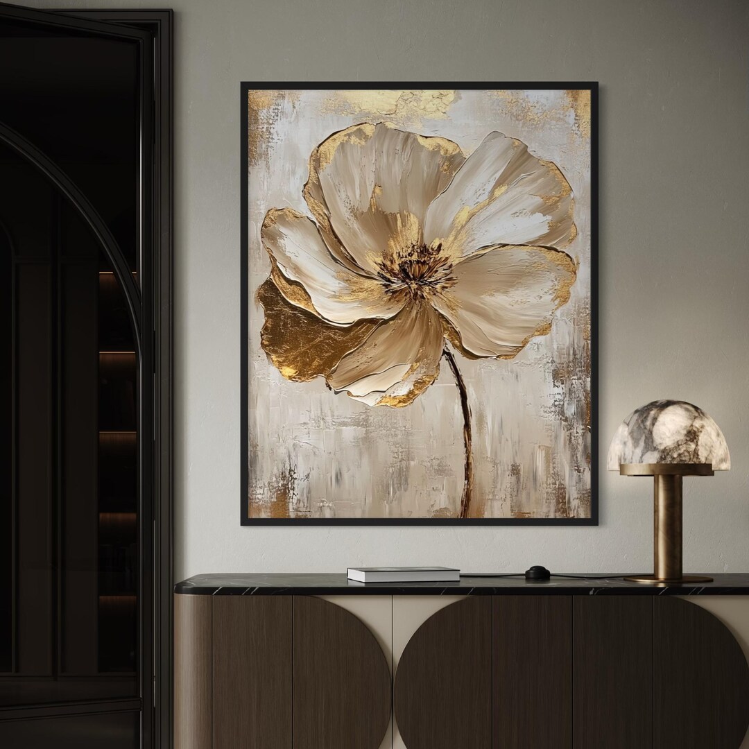 Gold Textured Flower Painting on Canvas Hand-painted 3D Floral Art ...