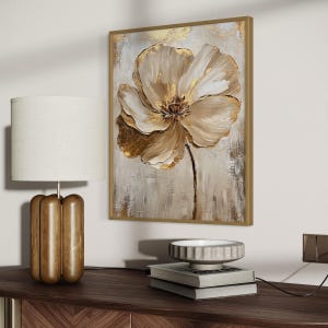 Gold Textured Flower Painting on Canvas Hand-painted 3D Floral Art ...
