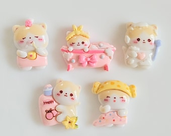 Kitty Cat Resin Charms 5pcs for DIY Craft Kawaii Cute Flatback Decoden Embellishments Cabochons Jewellery Accessories