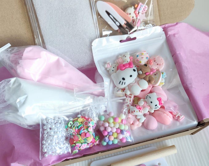 DIY Decoden Phone Case Deco Kit | Decoden Fake Whipped Cream Glue Craft Supplies Kawaii Character Resin Charms iPhone Samsung Phone Case