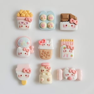Kawaii Cartoon Character Resin Charms 10pcs for DIY Craft Flatback Decoden Embellishments Cabochons Jewellery Accessories Kitty Dessert Swee