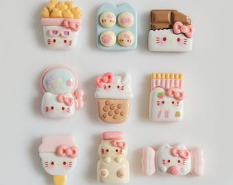 Kawaii Cartoon Character Resin Charms 10pcs for DIY Craft Flatback Decoden Embellishments Cabochons Jewellery Accessories Kitty Dessert Swee