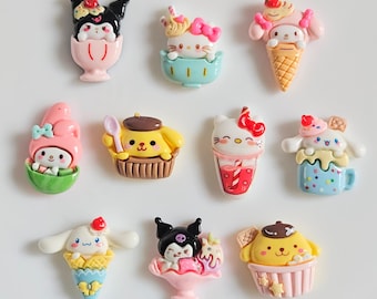 Kawaii Cartoon Character Resin Charms 10pcs for DIY Craft Flatback Decoden Embellishments Cabochons Jewellery Accessories Kitty Dog Bear