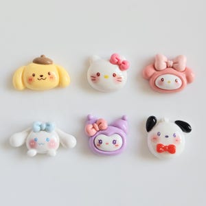 Kawaii Cartoon Character Resin Charms 6pcs for DIY Craft Flatback Decoden Embellishments Cabochons Jewellery Accessories Kitty Dog Bear