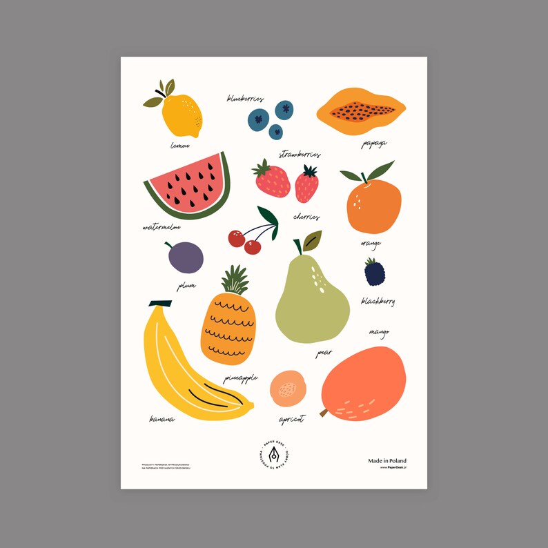 Fruits Montessori Educational Poster Supporting Learning Etsy