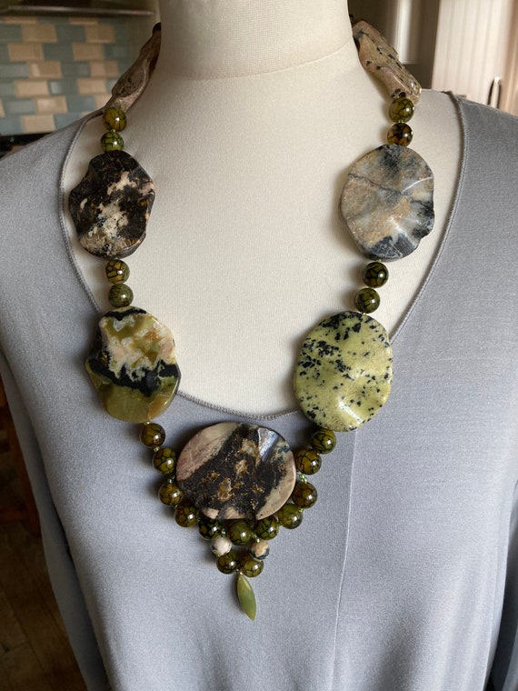 Large vintage statement Gemstone necklace , Serpen