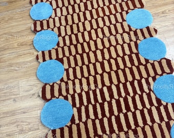 Hand Tufted Wool Runner Rug: Modern Abstract High Low Pile