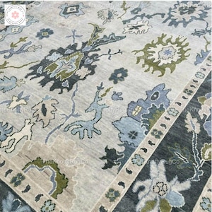 Hand Knotted Wool Oushak Rug: Floral Bird Motif, Colorful Vintage Area Rug