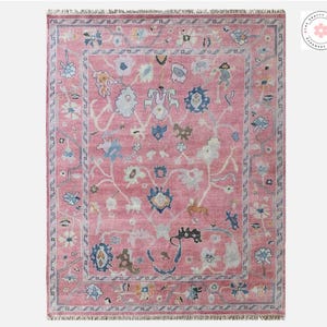 Exquisite Pink Oushak style Hand Knotted Rug 4x6, 5x8, 6x9, 8x10, 9x12, 10x14 ft Handmade Rugs for Living Room - Antique Contemporary rug