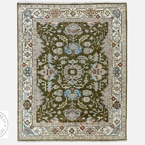 Hand-Knotted Wool Area Rug: Vintage Bird & Floral Design