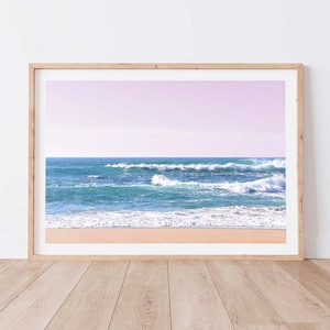 Blush Pink Beach Print, Beach Print, Beach Photo Print, Travel Sea, Ocean Print, Pink Ocean, Coastal Wall Art, Minimalist Art